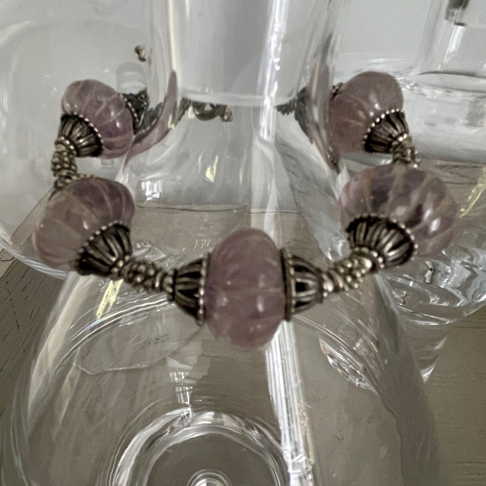 Antique Lavender Glass and Silver Beaded Bracelet